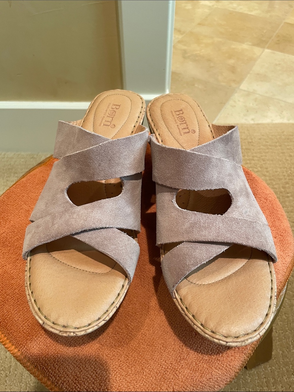 Born Taupe Suede Crisscross Slide Mules
